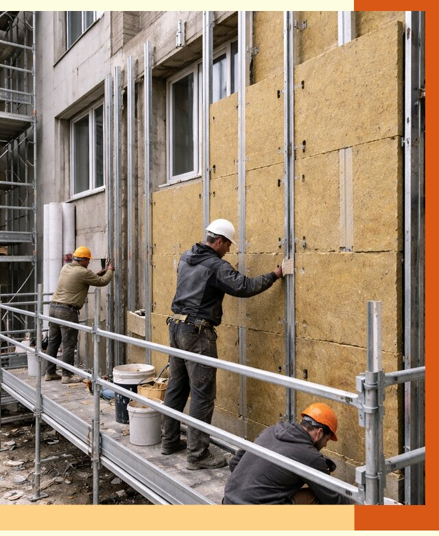 Утепление вентилируемого фасада в Кстове от 5703 руб/м2 — монтаж и утепление вентфасад | ТепломастерКсв